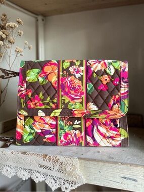 Vera Bradley Brown Quilted Floral Fold-Over Cosmetic Clutch